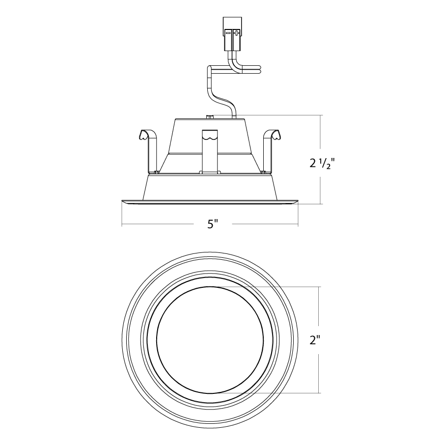 Dimension drawing of the RAB R34X-4 R34X 4" Retrofit Downlight - 515-720 Lumens - 120V - Flux and CCT Selectable - Smooth Trim - Whiteshowing fixture dimensions and mounting measurements.