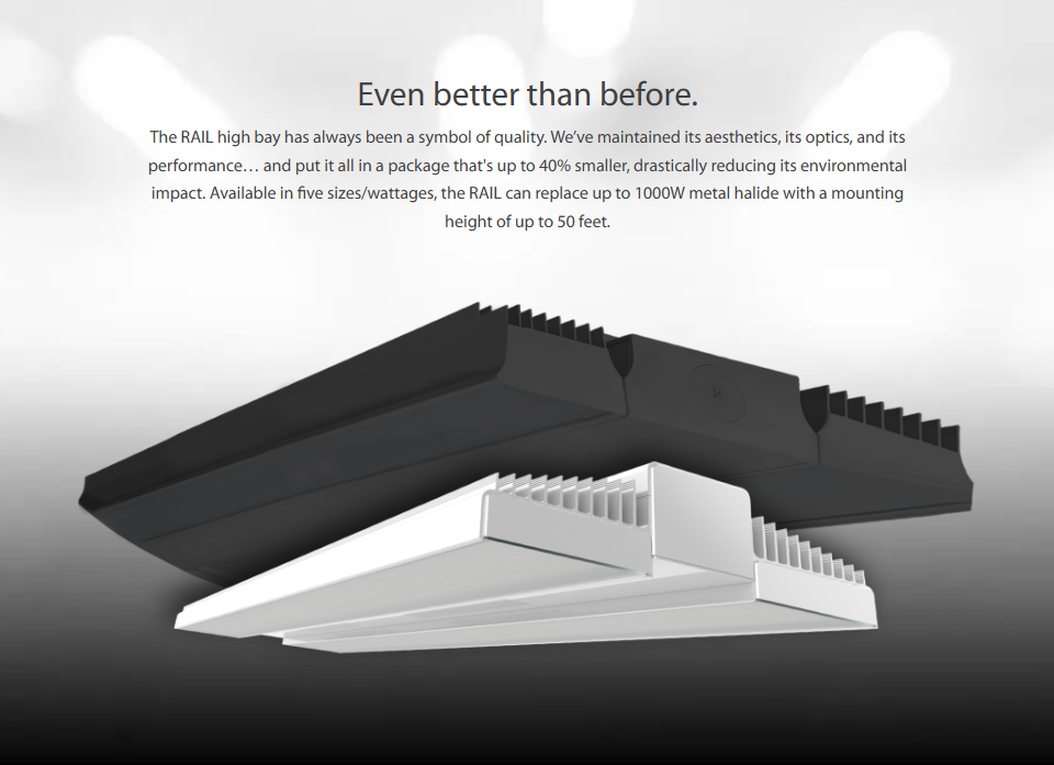 RAB RAIL150/PIR/E RAIL LED High Bay Light – 150W – 5000K – 20154 Lumens – 120-277V – PIR Occupancy Sensor – Emergency Battery Backup – Aluminum/White Finish