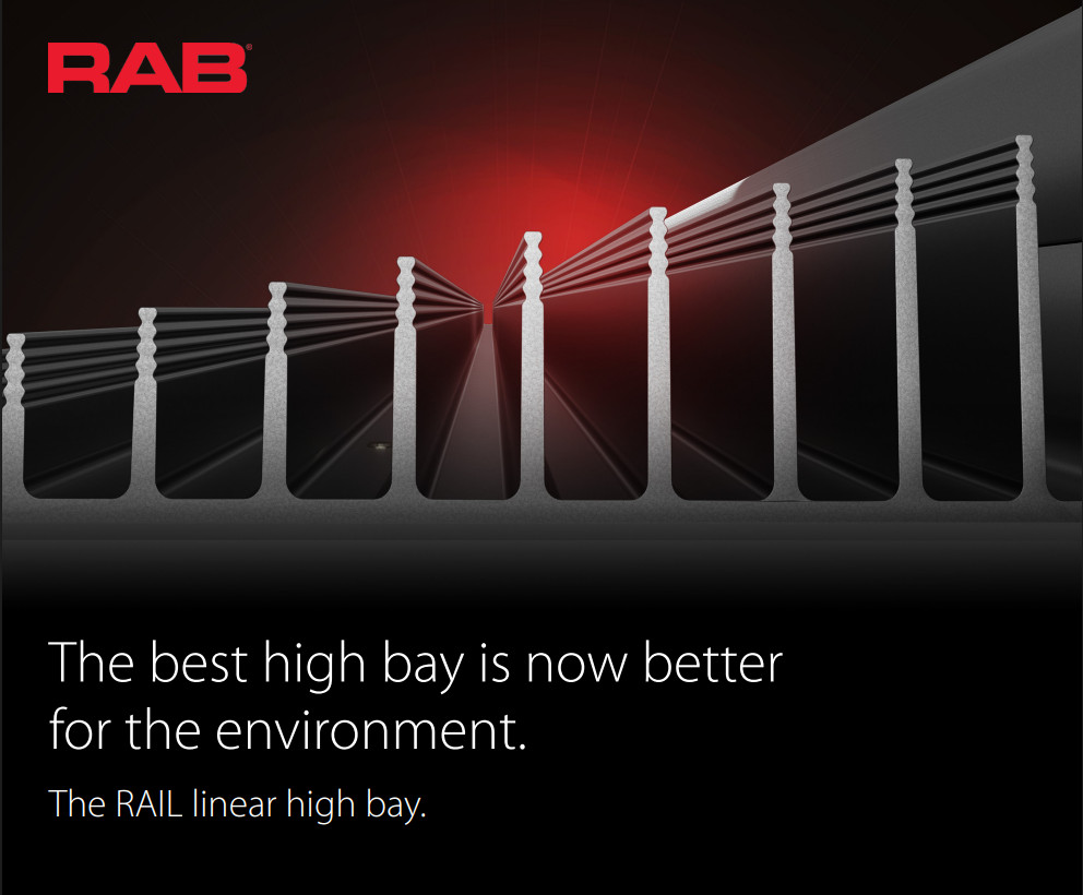 RAB RAIL150/PIR/E RAIL LED High Bay Light – 150W – 5000K – 20154 Lumens – 120-277V – PIR Occupancy Sensor – Emergency Battery Backup – Aluminum/White Finish