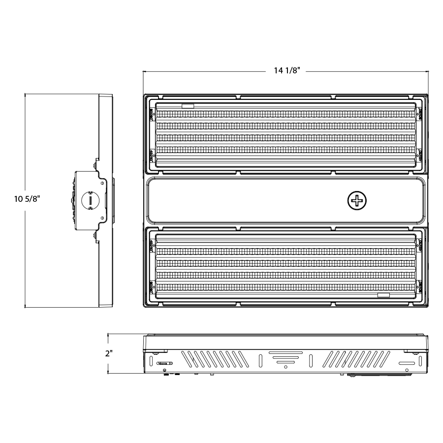 Dimension drawing of the RAB RBAY15S/480 RBAY15S LED Linear High Bay - 11813-21023 Lumens - 80W–130W Selectable Wattage - 480Vshowing fixture dimensions and mounting measurements.