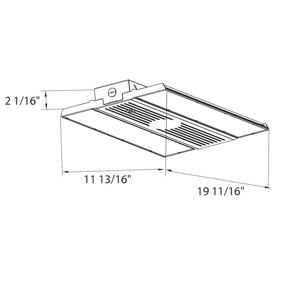Dimension drawing of the RAB RBAY17MHO/480/E RBAY17MHO LED Linear High Bay with Emergency Battery Backup - 27163-41541 Lumens - 160W–260W Selectable Wattage - 480Vshowing fixture dimensions and mounting measurements.
