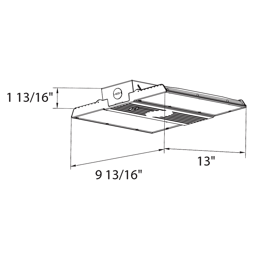 Dimension drawing of the RAB RBAY17S/E/8CP2 RBAY17S LED Linear High Bay with Emergency Battery Backup - 12758-20350 Lumens - 80W–130W Selectable Wattage - 120-277V - 8' Cord with NEMA 7-15 Plugshowing fixture dimensions and mounting measurements.