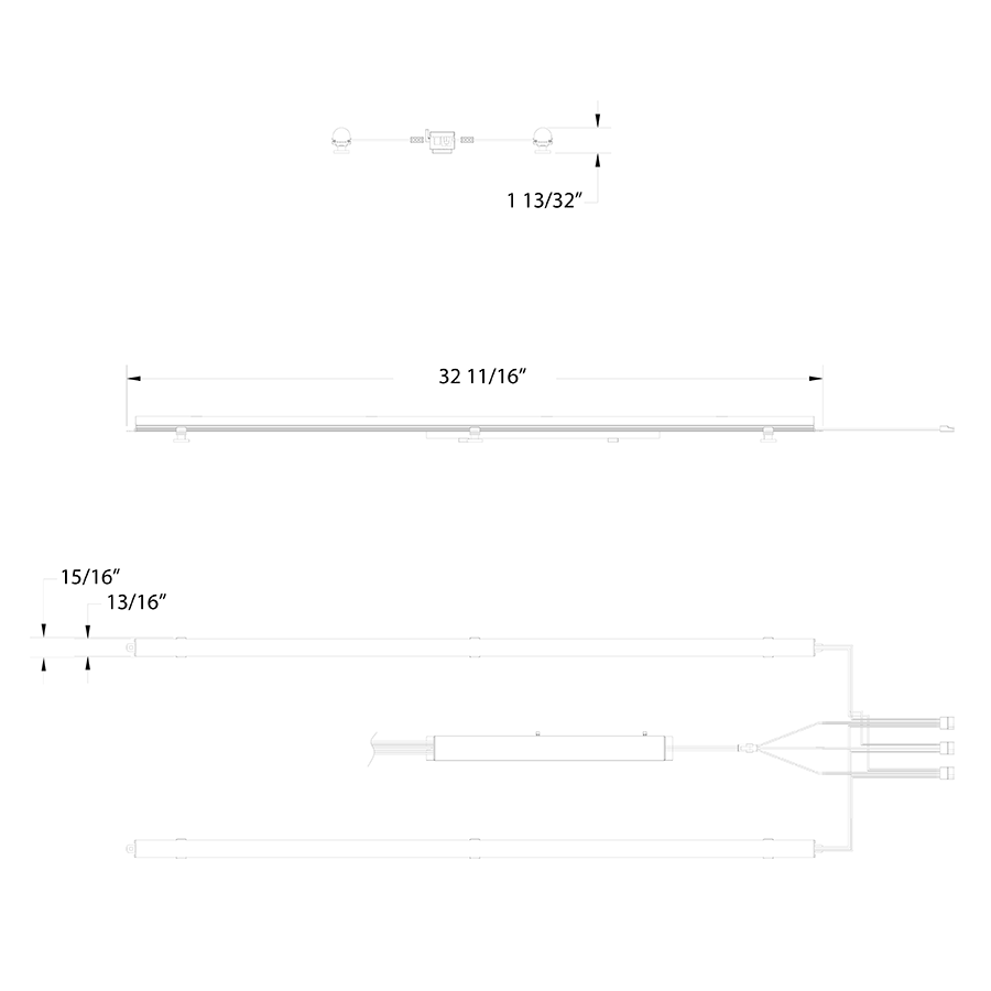 Dimension drawing of the RAB RLB2-3F Retrofit Light Bar – 2x3 – 5 Wattage Selectable – 5 CCT Selectable – Frosted Lens – 3397-5976 Lumens – 120-277Vshowing fixture dimensions and mounting measurements.