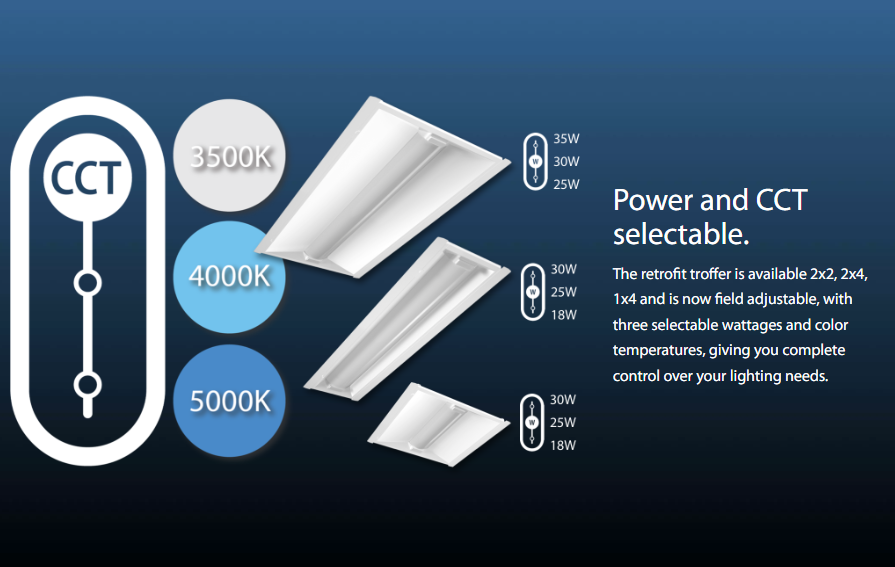 RAB RTLED2X4/MVS LED Retrofit Troffer – 2x4 – Selectable 25W/30W/35W – 3500K/4000K/5000K – 3435-4955 Lumens – 120-277V – Microwave Occupancy Sensor
