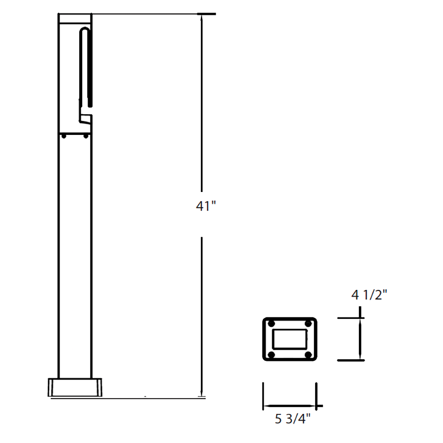 Dimension drawing of the RAB SA-CLBT SA Clip Tall LED Bollard – 5W – 3000K – 168 Lumens – 120-277V – Matte Bronze Finishshowing fixture dimensions and mounting measurements.