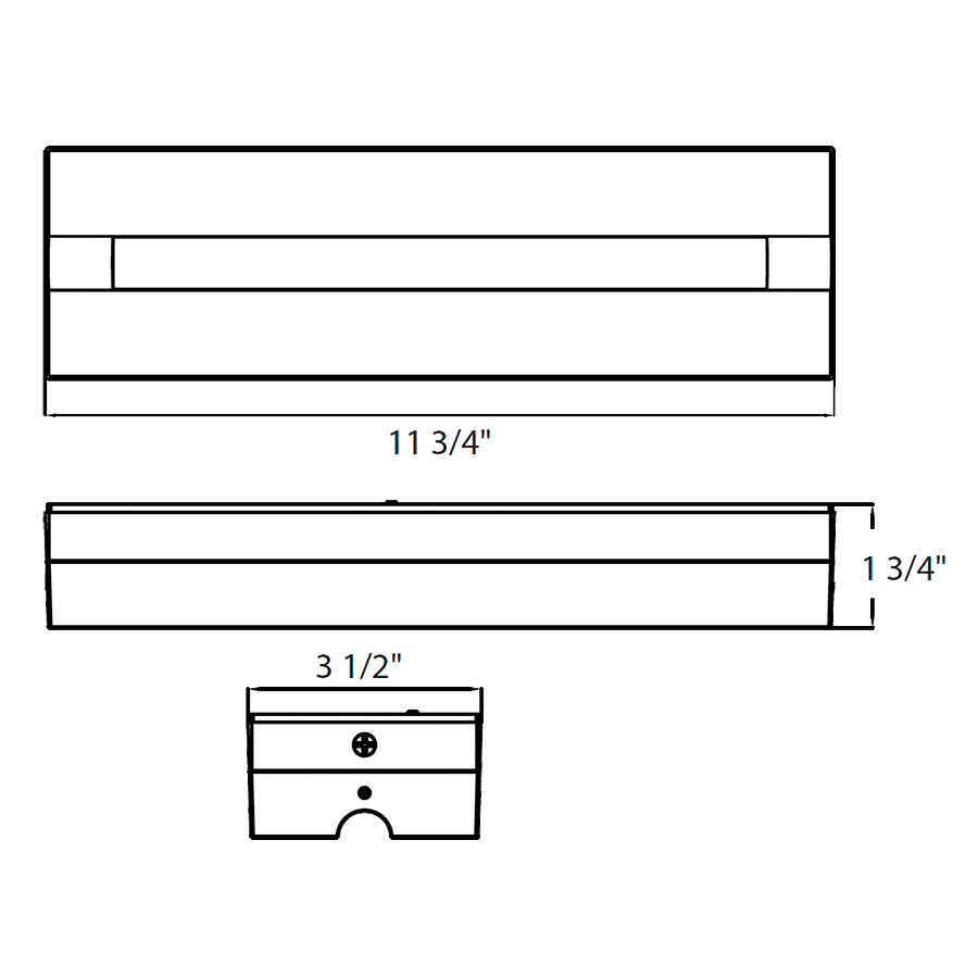 Dimension drawing of the RAB SA-DASHL SAGE Dash Linear LED Wall Pack – 4W – 3000K – 139 Lumens – 120V – Matte Bronze Finishshowing fixture dimensions and mounting measurements.
