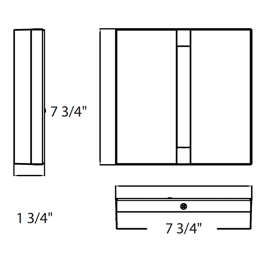Dimension drawing of the RAB SA-DASHS SAGE Dash Square LED Wall Pack – 4W – 3000K – 196 Lumens – 120-277V – Matte Bronze Finishshowing fixture dimensions and mounting measurements.