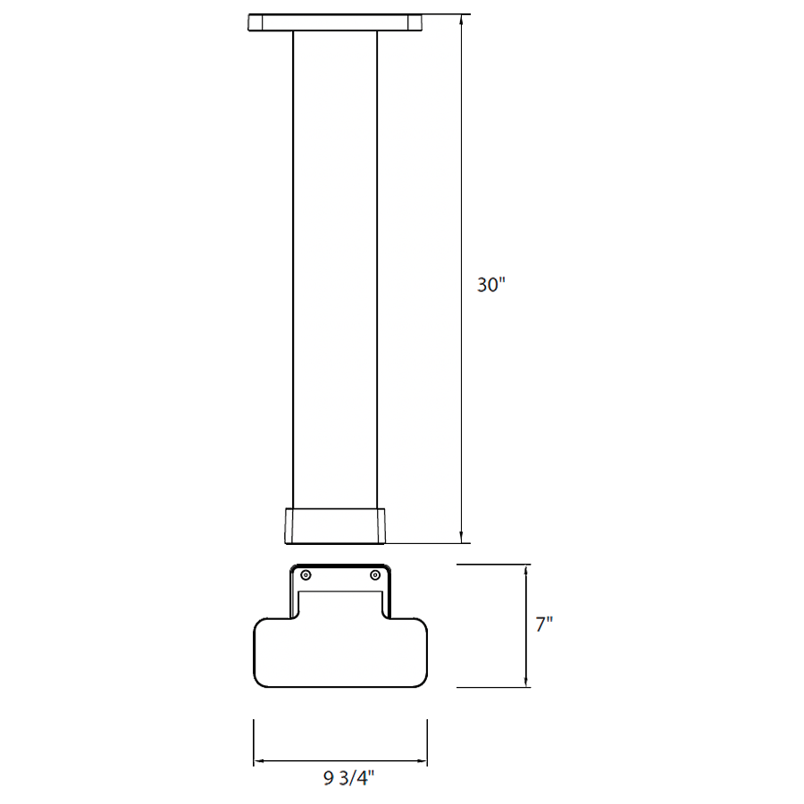 Dimension drawing of the RAB SA-LB SA Linden LED Bollard – 8W – 3000K – 441 Lumens – 120-277V – Matte Bronze Finishshowing fixture dimensions and mounting measurements.