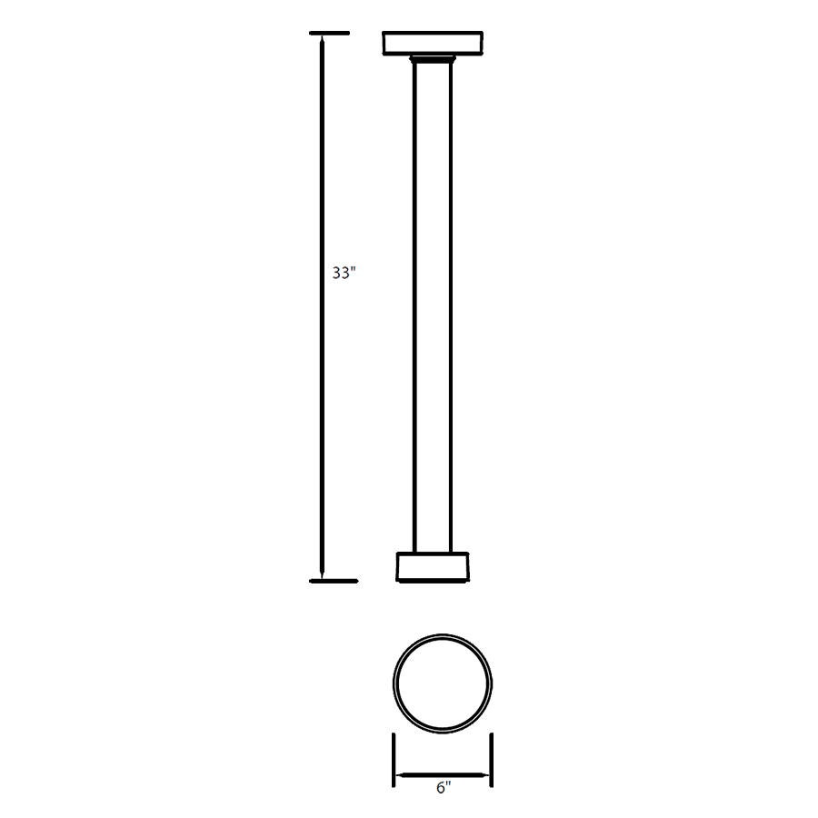 Dimension drawing of the RAB SA-MUB SA Mushroom LED Bollard – 8W – 3000K – 243 Lumens – 120-277V – Matte Bronze Finishshowing fixture dimensions and mounting measurements.