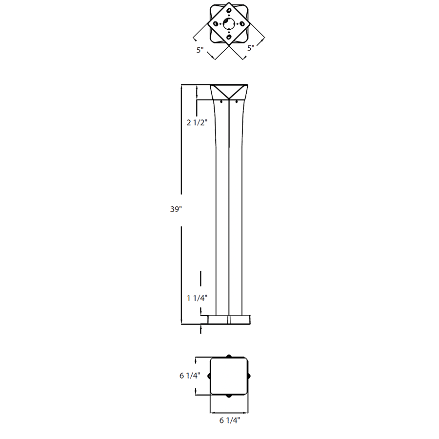 Dimension drawing of the RAB SA-PB SA Pouf LED Bollard – 8W – 3000K – 541 Lumens – 120-277V – Matte Bronze Finishshowing fixture dimensions and mounting measurements.