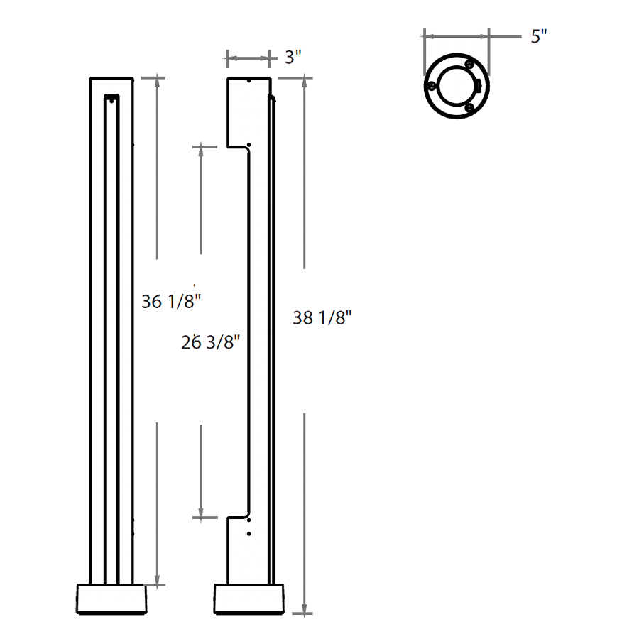 Dimension drawing of the RAB SA-REB SA Reed LED Bollard – 7W – 3000K – 287 Lumens – 120-277V – Matte Bronze Finishshowing fixture dimensions and mounting measurements.
