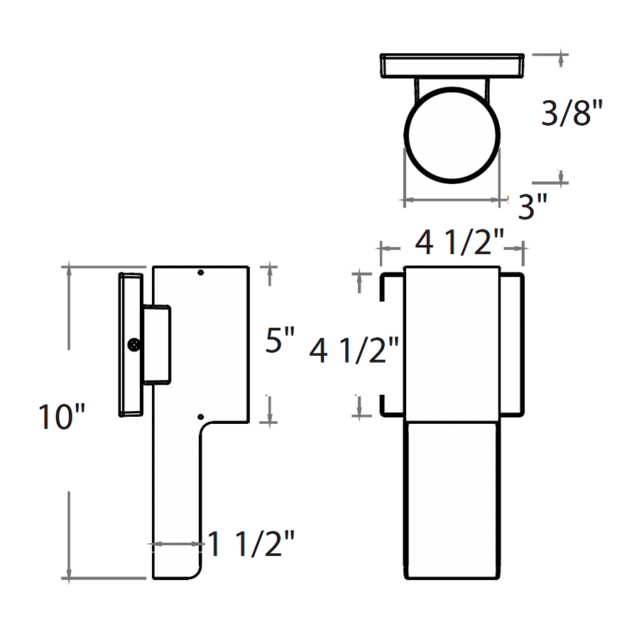 Dimension drawing of the RAB SA-REWP SAGE Reed LED Wall Pack – 6.5W – 3000K – 532 Lumens – 120-277V – Matte Bronze Finishshowing fixture dimensions and mounting measurements.
