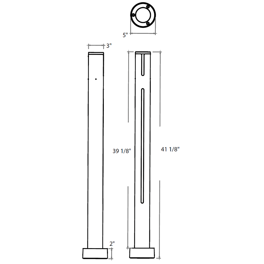 Dimension drawing of the RAB SA-SLB SA Slot LED Bollard – 9W – 3000K – 262 Lumens – 120-277V – Matte Bronze Finishshowing fixture dimensions and mounting measurements.