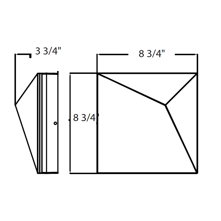 Dimension drawing of the RAB SA-TWP SAGE Tile LED Wall Pack – 8W – 3000K – 140 Lumens – 120-277V – Matte Bronze Finishshowing fixture dimensions and mounting measurements.