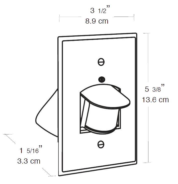 Dimension drawing of the RAB SB500W Smart Box 180 Sensor – 500W – 120V – Whiteshowing fixture dimensions and mounting measurements.