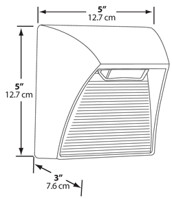 Dimension drawing of the RAB SLED5DC SLED Square LED Step Light – 5W – 5000K – 196 Lumens – 10-30V DC – Bronze Finishshowing fixture dimensions and mounting measurements.