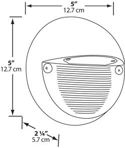 Dimension drawing of the RAB SLEDR5Y SLED Round LED Step Light – 5W – 3000K – 133 Lumens – 120-277V – Bronze Finishshowing fixture dimensions and mounting measurements.