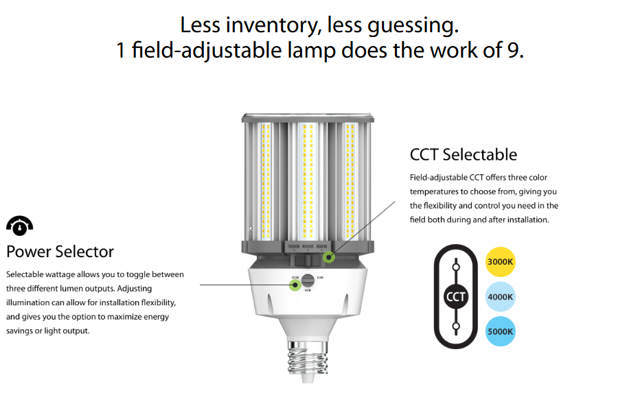 RAB HIDFA-205S-EX39-8CCT-BYP HIDFA Post Top LED Retrofit Lamp – Type B Bypass – Selectable 135W/165W/205W – Selectable 3000K/4000K/5000K – EX39 Mogul Base – 120-277V – 20250-30750 Lumens