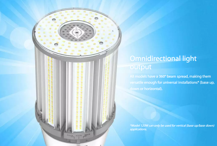 RAB HIDFA-36S-E26-8CCT-BYP/5SP HIDFA 5-Pin Post Top LED Retrofit Lamp – Type B Bypass – Selectable 18W/27W/36W – Selectable 3000K/4000K/5000K – E26 Medium Base – 120-277V – 2610-5220 Lumens