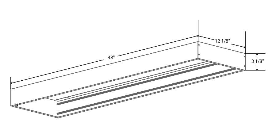 Dimension drawing of the RAB SMKEZPAN1X4 1X4 Surface Mounting Kit – Whiteshowing fixture dimensions and mounting measurements.