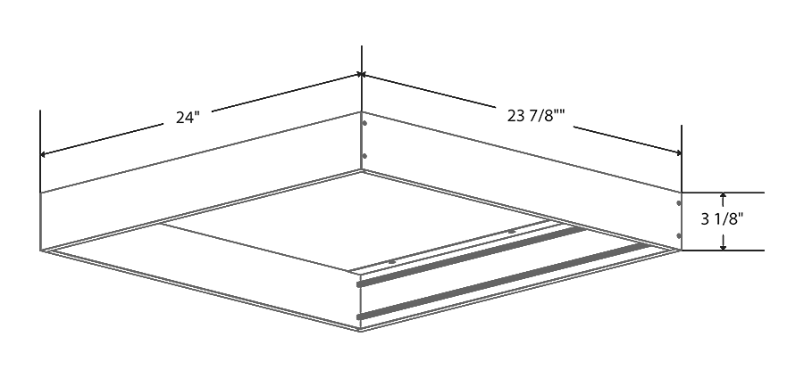 Dimension drawing of the RAB SMKEZPAN2X2 2X2 Surface Mounting Kit – Whiteshowing fixture dimensions and mounting measurements.