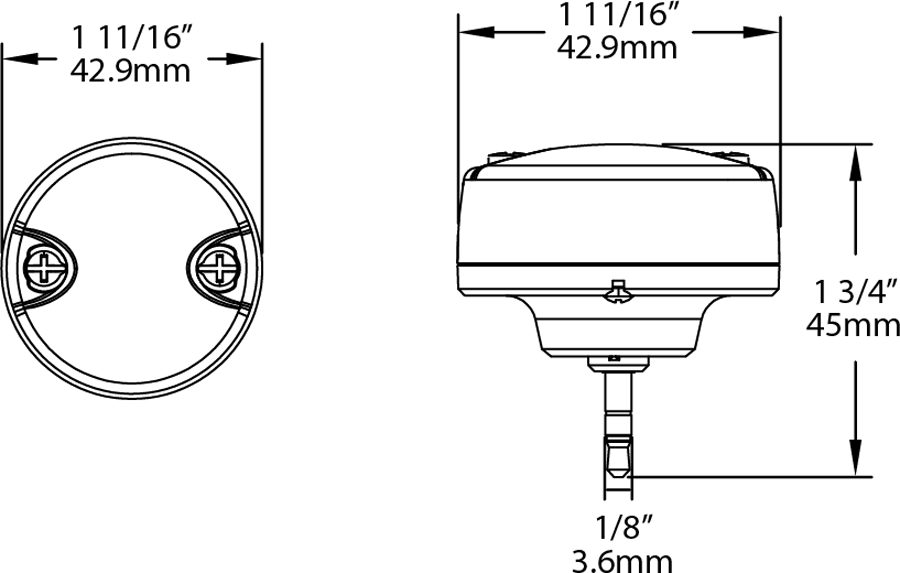 Dimension drawing of the RAB SMW-S Microwave Sensor for HID Lamps – 15VDCshowing fixture dimensions and mounting measurements.