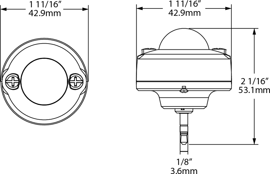 Dimension drawing of the RAB SPIR-S PIR Sensor for HID Lamps – 15VDCshowing fixture dimensions and mounting measurements.