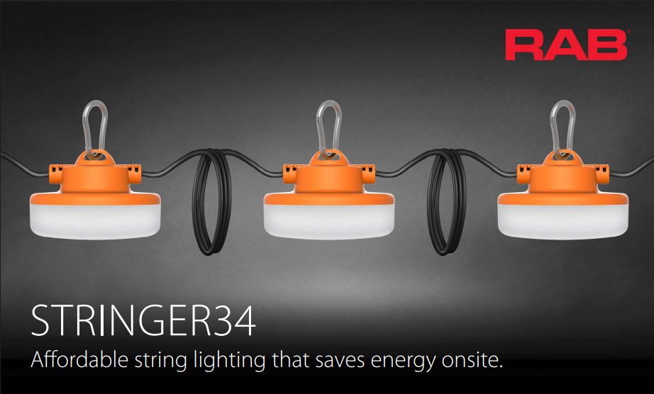 RAB STRING34-100G STRINGER34 Temporary String Light – 100ft – Grounded – 5000K – CRI 80 – 16000 Lumens – 120V