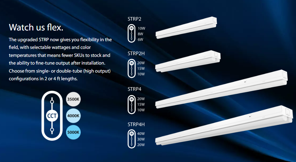RAB STRP2H/MVS STRP LED Strip Light – 2ft Double Tube – Selectable 10W/15W/20W – 3500K/4000K/5000K – 1514-3071 Lumens – 120-277V – Microwave Occupancy Sensor