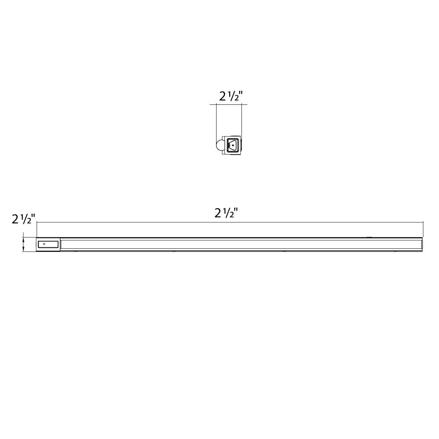 Dimension drawing of the RAB STRP4/MVS/E STRP LED Strip Light – 4ft Single Tube – Selectable 10W/15W/20W – 3500K/4000K/5000K – 1558-3109 Lumens – 120-277V – Microwave Occupancy Sensor – Emergency Battery Backupshowing fixture dimensions and mounting measurements.