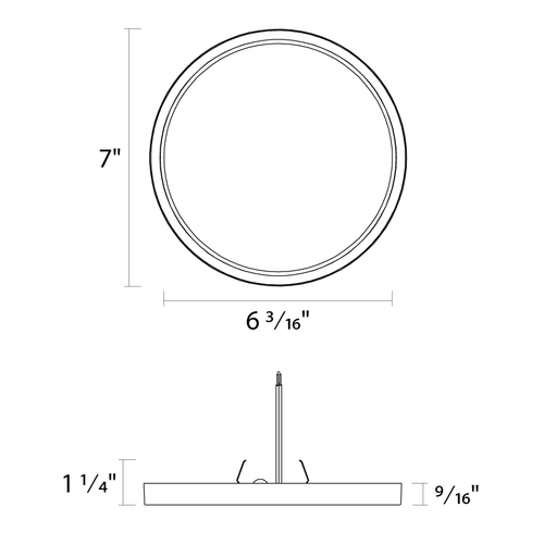 Dimension drawing of the RAB SUMO-R-7/BP SUMO LED Surface Mount Ceiling Light – 7" Round – 14W – Selectable 2700K/3000K/3500K/4000K/5000K – 1190-1218 Lumens – 120V – 12 Packshowing fixture dimensions and mounting measurements.