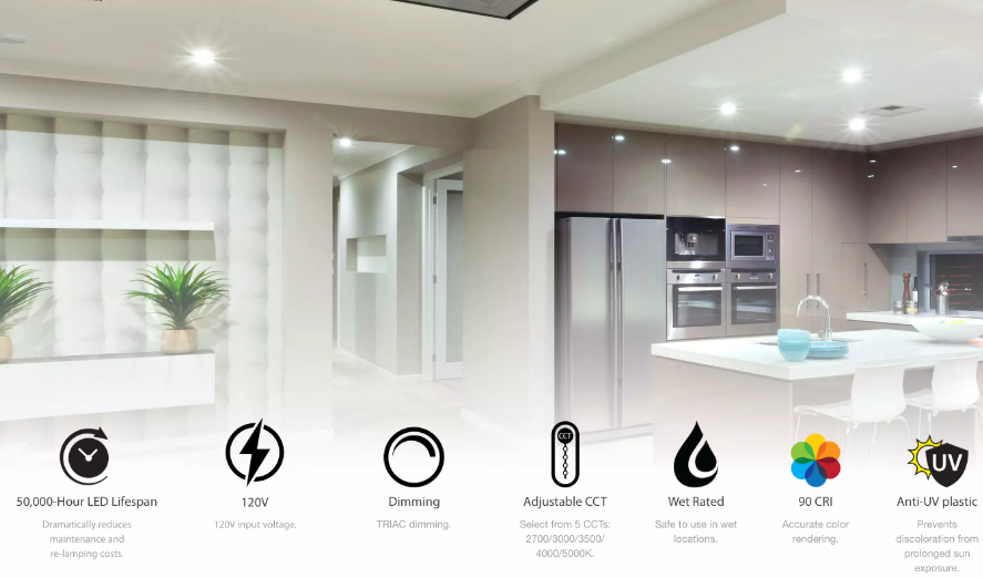 RAB SUMO-S-7 SUMO LED Surface Mount Ceiling Light – 7" Square – 14W – Selectable 2700K/3000K/3500K/4000K/5000K – 1172-1261 Lumens – 120V – 90 CRI – White Finish