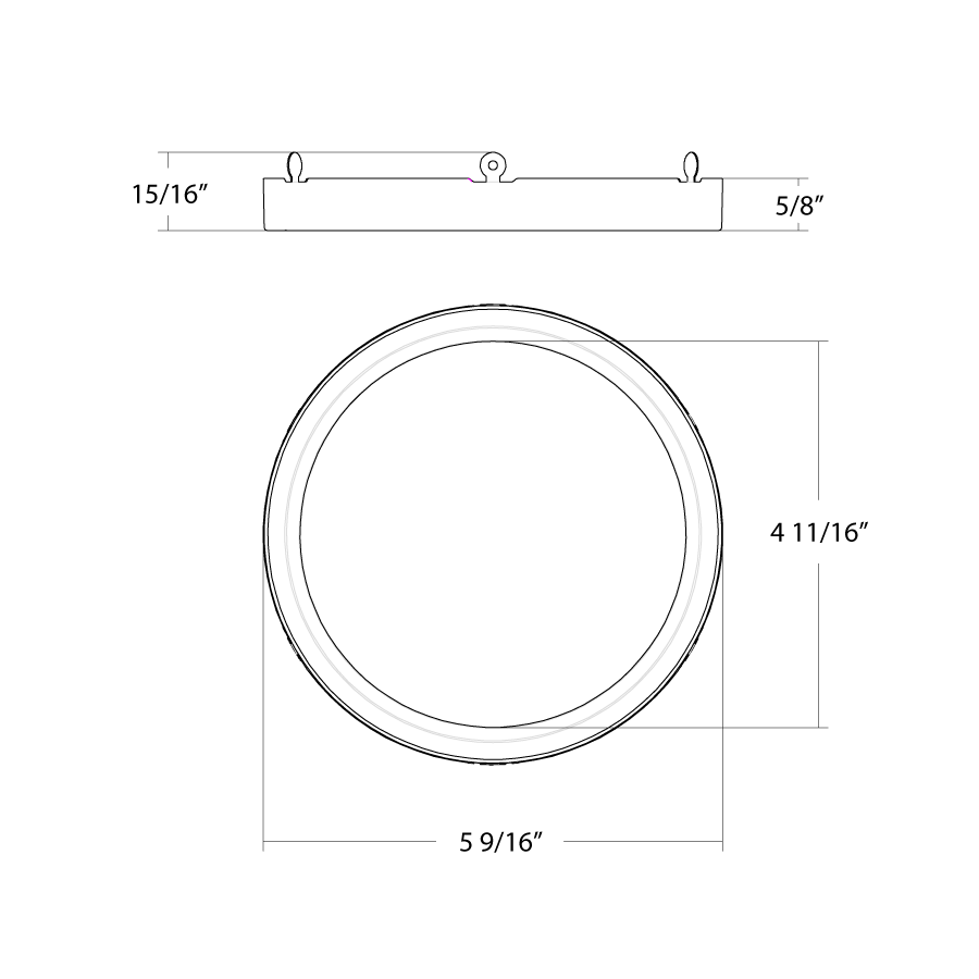 Dimension drawing of the RAB SUMO-TRIM-R-5-BLK SUMO 5" Round Smooth Trim – Black Finishshowing fixture dimensions and mounting measurements.