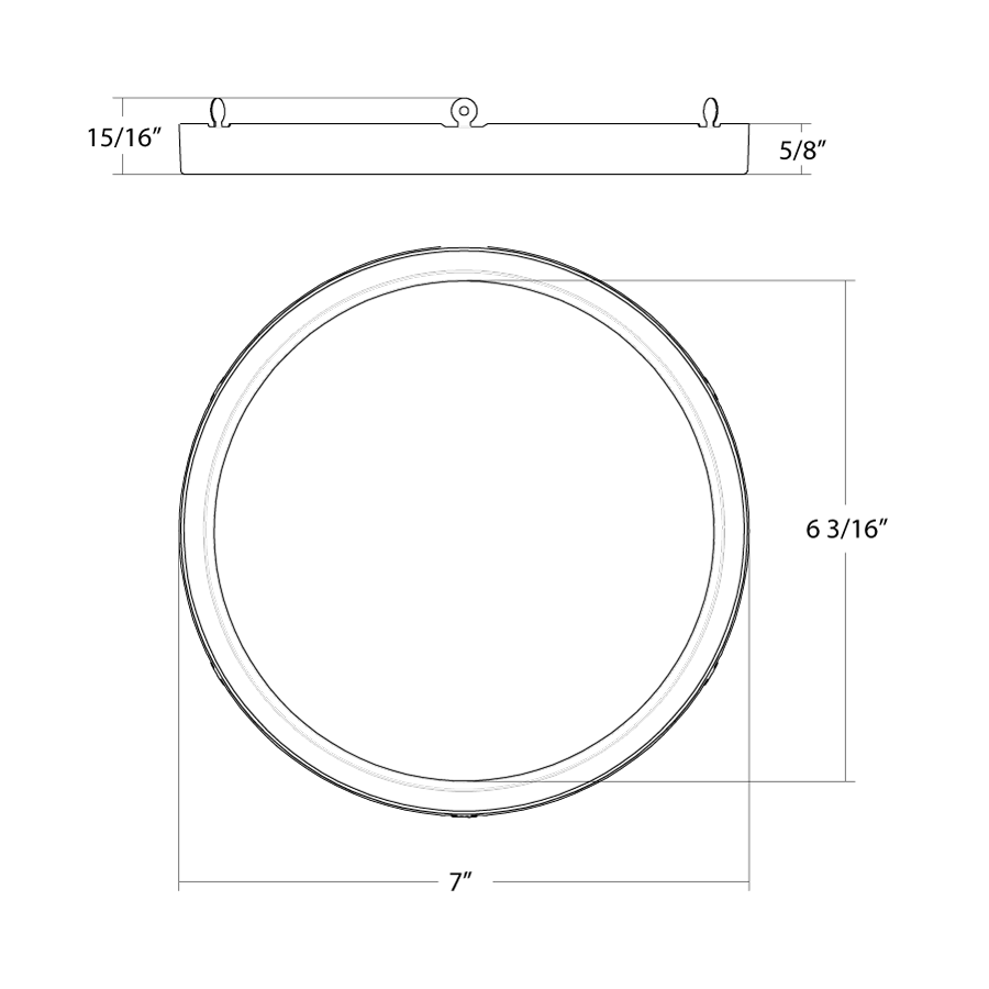 Dimension drawing of the RAB SUMO-TRIM-R-7-BLK SUMO 7" Round Smooth Trim – Black Finishshowing fixture dimensions and mounting measurements.