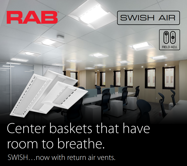 RAB SWISHAIR2X4/PIR/E LED Air Handling Troffer – 2x4 – Selectable 26W/35W/44W – 3500K/4000K/5000K – 3681-6047 Lumens – 120-277V – PIR Occupancy Sensor – Emergency Battery Backup