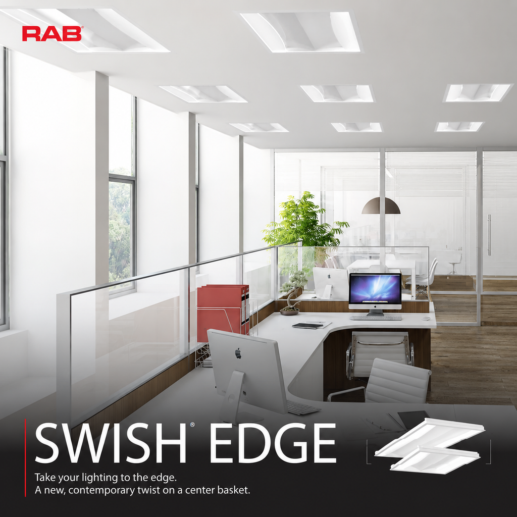 RAB SWISHFA-EDGE2X2-835U/E2 SWISHFA Edge-Lit LED Troffer – 2x2 – Selectable 19W/29W/39W – 3500K – 3266 Lumens – 120-277V – Emergency Battery Backup
