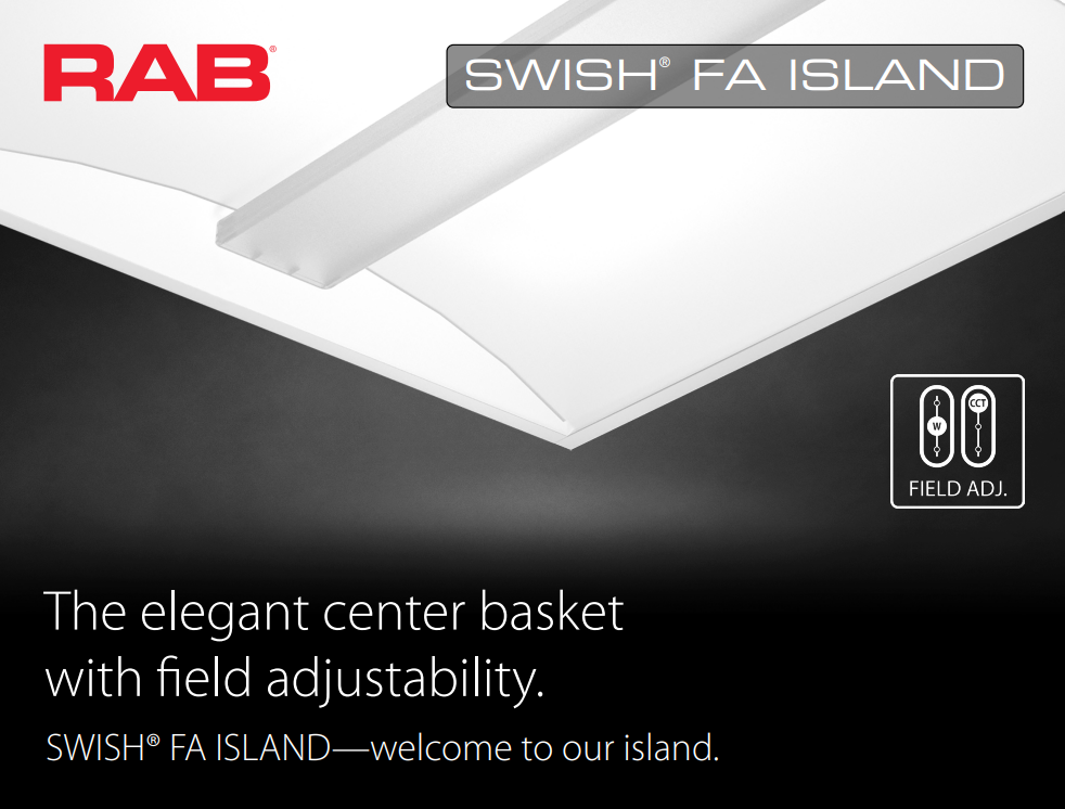 RAB SWISHFA-ISLAND2X2/E SWISHFA Island LED Troffer – 2x2 – Selectable 19W/29W/39W – 3500K/4000K – 2227-4408 Lumens – 120-277V – Emergency Battery Backup