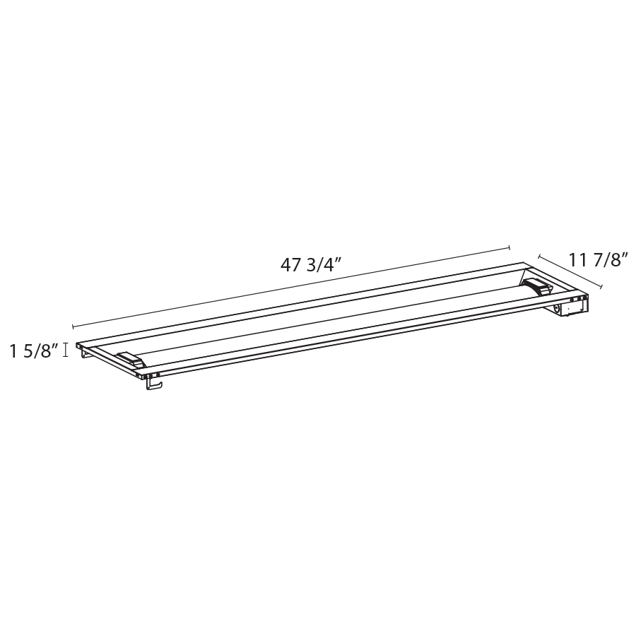 Dimension drawing of the RAB SWISH34-1X4/MVS/E LED Center Basket Troffer – 1x4 – Selectable 18W/25W/30W – 3500K/4000K/5000K – 2538-4109 Lumens – 120-277V – Microwave Occupancy Sensor – Emergency Battery Backupshowing fixture dimensions and mounting measurements.