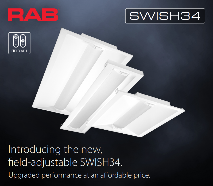RAB SWISH34-2X2 LED Center Basket Troffer – 2x2 – Selectable 18W/25W/30W – 3500K/4000K/5000K – 2397-3700 Lumens – 120-277V