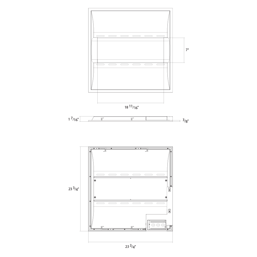 Dimension drawing of the RAB SWISHAIR2X2 LED Air Handling Troffer – 2x2 – Selectable 18W/26W/35W – 3500K/4000K/5000K – 2386-4702 Lumens – 120-277Vshowing fixture dimensions and mounting measurements.