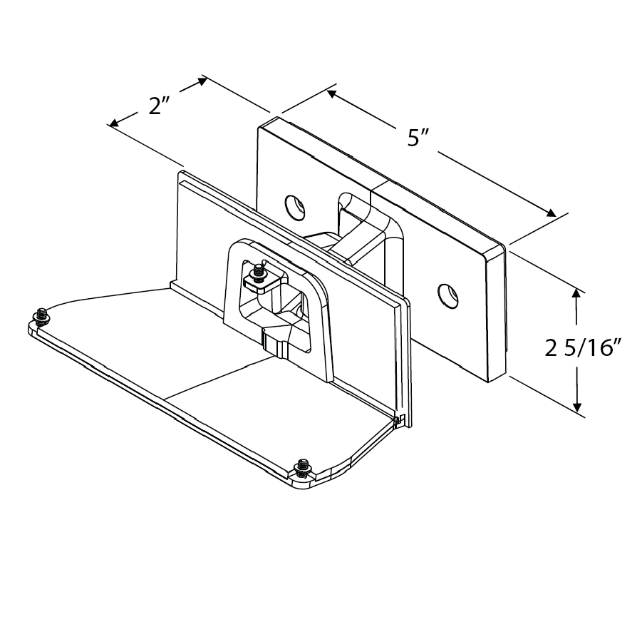 Dimension drawing of the RAB SWIVEL65M 65 Degree Swivel Mount Accessory – Bronze Finish – For PWLED Field-Adjustable Wall Pack Fixturesshowing fixture dimensions and mounting measurements.