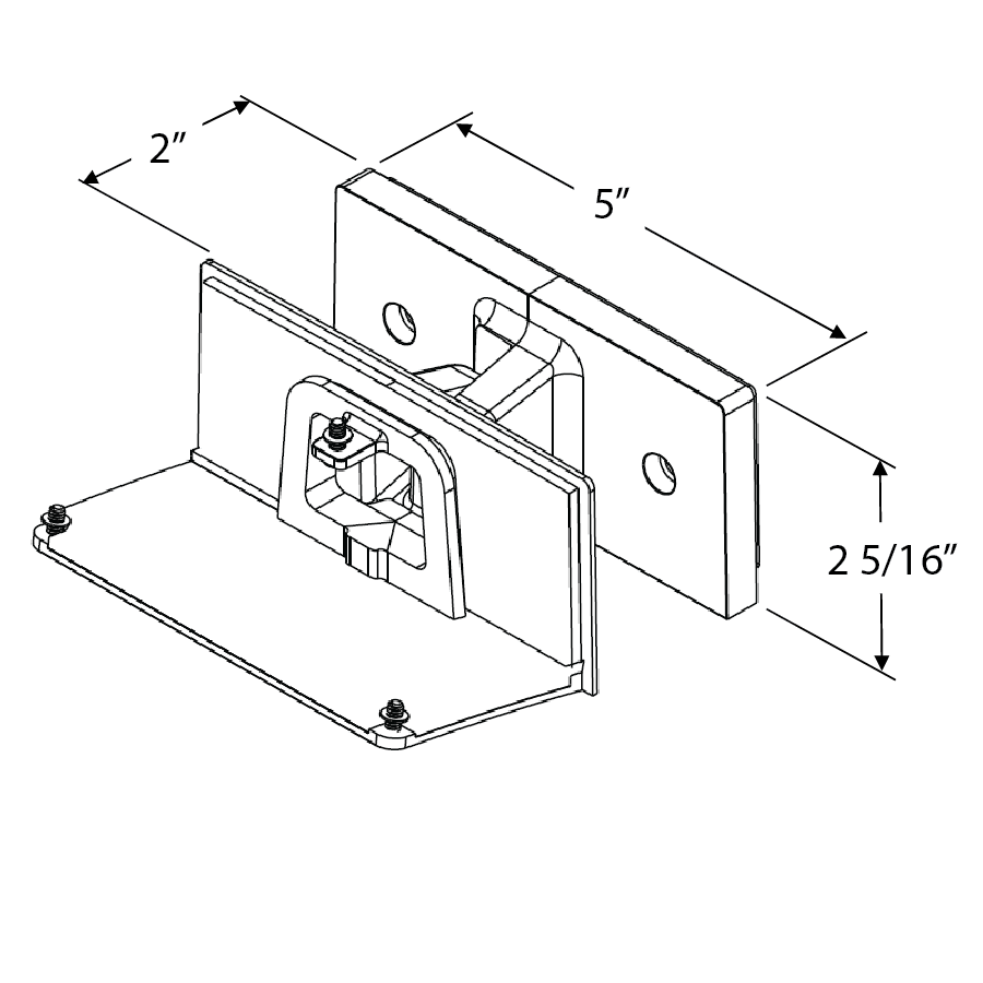 Dimension drawing of the RAB SWIVEL65S 65 Degree Swivel Mount Accessory – Bronze Finish – For PWLED Field-Adjustable Wall Pack Fixturesshowing fixture dimensions and mounting measurements.