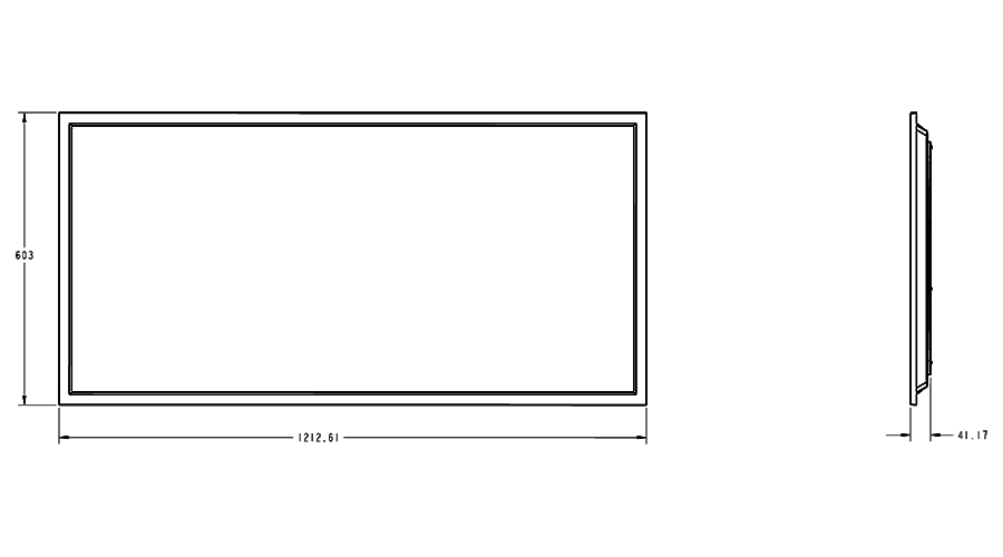 Dimension drawing of the RAB T34FA-2X4 2x4 LED Panel Light - 3833-6027 Lumens - 30W–50W Selectable Wattage - 3CCT Selectable - 120-277Vshowing fixture dimensions and mounting measurements.