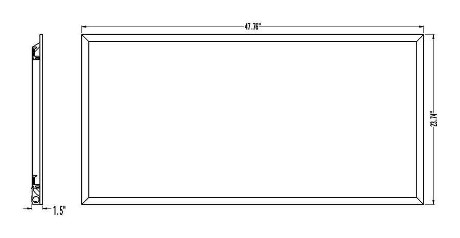 Dimension drawing of the RAB T34FAHE-2X4 2x4 LED Panel Light - 2329-3922 Lumens - 17W–30W Selectable Wattage - 3CCT Selectable - 120-277Vshowing fixture dimensions and mounting measurements.