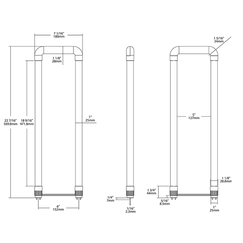 Dimension drawing of the RAB T8-15-U6GC-840-EXT T8 U-Bend LED Tube – 4ft – Type C External Driver – 15W – 4000K – 2000 Lumens – G13 Base – Driver Dependentshowing fixture dimensions and mounting measurements.