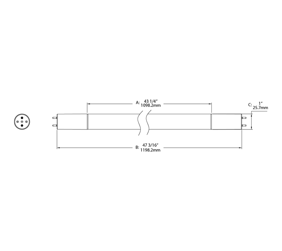 RAB T8-17-48G-835-SD-BYP T8 LED Tube – 4ft – Type B Ballast Bypass – Single/Double Ended – 17W – 3500K – 2100 Lumens – 120-277V