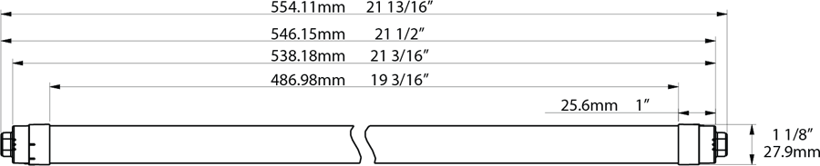 RAB T8-9-24P2S-865-DE-BYP T8 LED Sign Tube – 2ft – Type B Ballast Bypass – Double Ended – 9W – 6500K – 1200 Lumens – Dual-Sided Illumination – 120-277V
