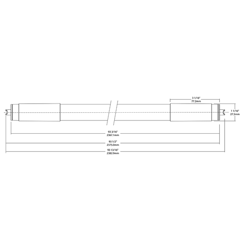 Dimension drawing of the RAB T8HO-40-96G-R17D-830-DE-BYP T8HO LED Tube – 8ft – Type B Ballast Bypass – Double Ended – 40W – 3000K – 5300 Lumens – R17d Base – 120-277Vshowing fixture dimensions and mounting measurements.