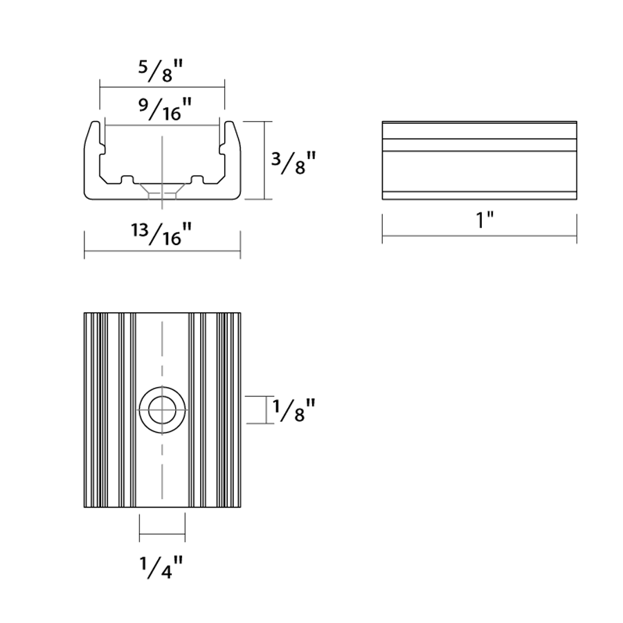 Dimension drawing of the RAB TB16 NEOFLEX Mounting Bracket – For 16x16mm TNF Neon Flex Tape Lightshowing fixture dimensions and mounting measurements.