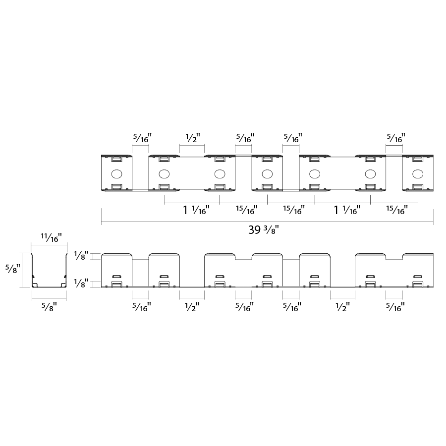 Dimension drawing of the RAB TBB16 NEOFLEX Bendable Mounting Bracket – For 16x16mm TNF Neon Flex Tape Lightshowing fixture dimensions and mounting measurements.